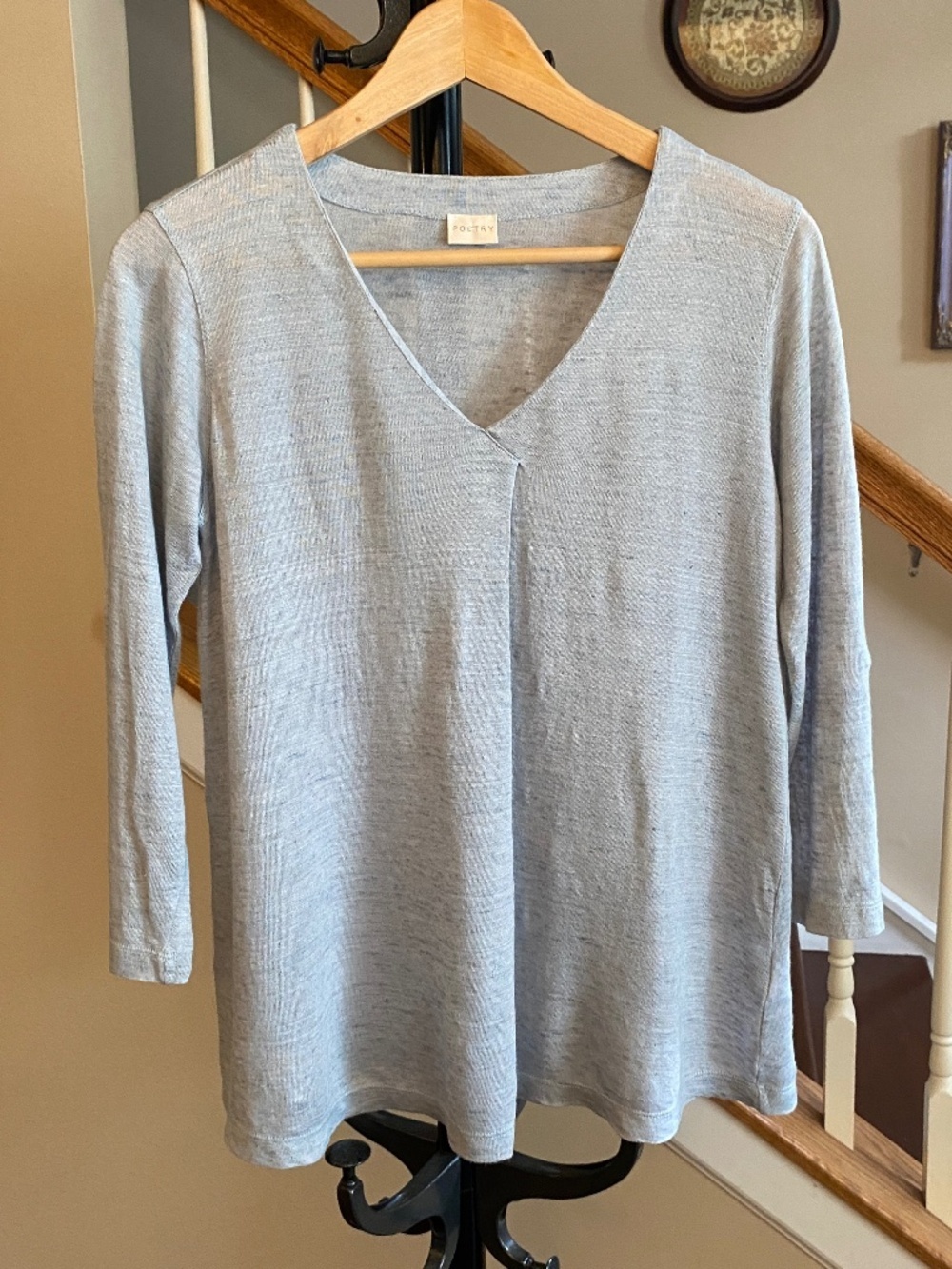 POETRY 100% Linen 3/4 Sleeve Blouse Top Light Grey Size 4